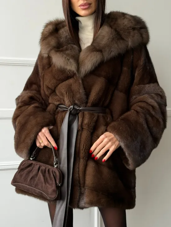 Шуба норка - кимоно с капюшоном - фото 3