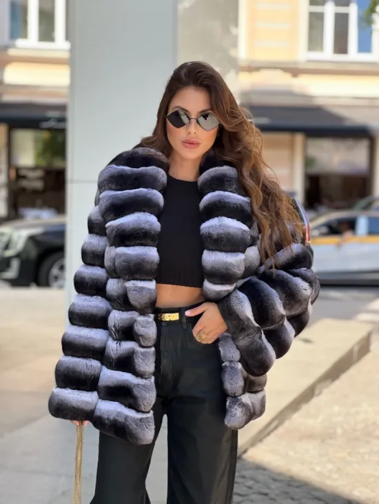 Шуба из меха шиншиллы с шалевым воротником - фото 1