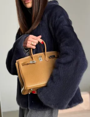 Короткий норковый жакет - синий графит - фото 1