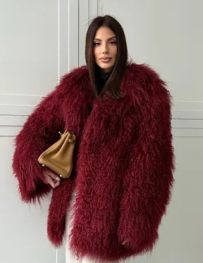 Шуба из ламы PREMIUM - бургунди - фото 10