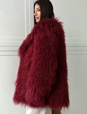 Шуба из ламы PREMIUM - бургунди - фото 5