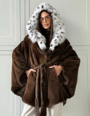 Норковая шуба с капюшоном по рысь - фото 8