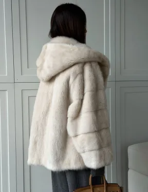 Норковый полушубок с капюшоном кобра - фото 9