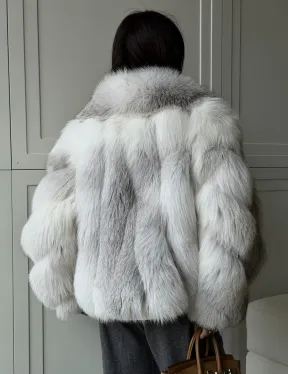 Полушубок из белой лисы, рукава - косички - фото 5