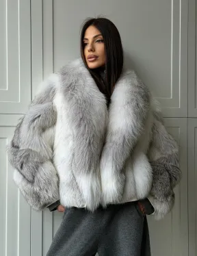 Полушубок из белой лисы, рукава - косички - фото 10
