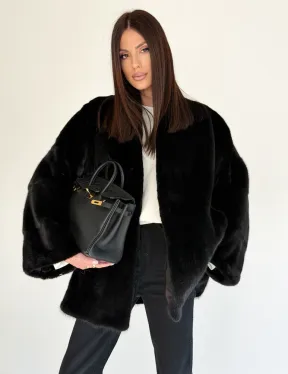 Женский норковый жакет - черный - фото 0