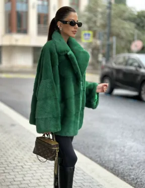 Куртка из норки с английским воротником - цвет изумруд - фото 5