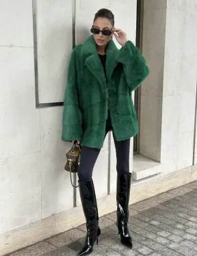 Куртка из норки с английским воротником - цвет изумруд - фото 6