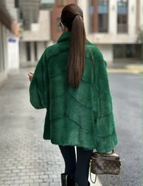 Куртка из норки с английским воротником - цвет изумруд - фото 3