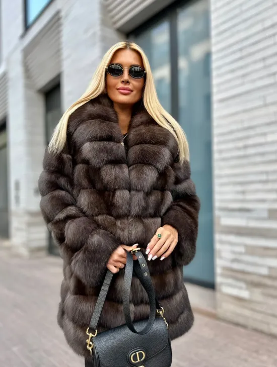 Полушубок-жакет из соболя воротник шаль седина 1/2 - фото 1