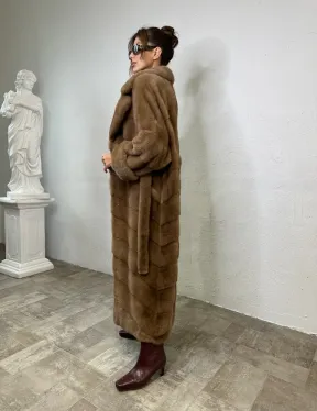 Длинная шуба карамель кимоно мех NAFA - фото 6