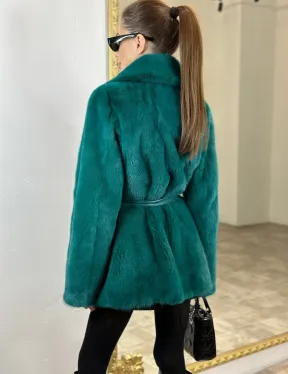 Жакет из меха норки английский воротник - морской изумруд - фото 1