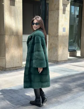 Зеленая шуба мех NAFA английский воротник - фото 8