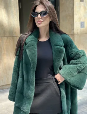 Зеленая шуба мех NAFA английский воротник - фото 2