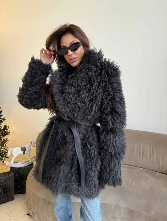 Двусторонняя шуба - дубленка из овчины цвет графит - фото 5