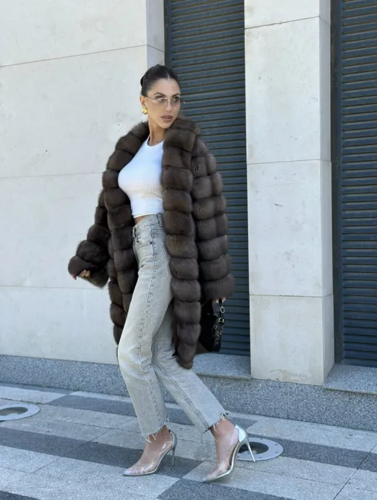 Шуба из меха баргузинского соболя - седина 1, воротник шаль - фото 7