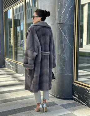 Норковая шуба в цвете сапфир - фото 8