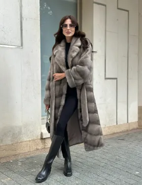 Шуба из норки  серого цвета - сапфир с английским воротником - фото 11