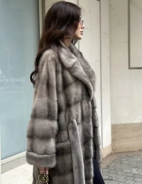 Шуба из норки  серого цвета - сапфир с английским воротником - фото 3