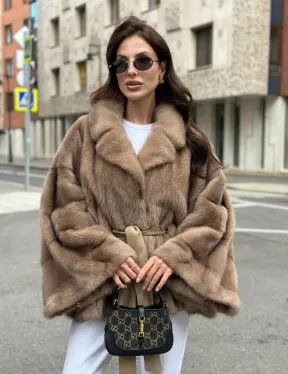 Шуба автоледи из норки цвет бежевый - фото 0