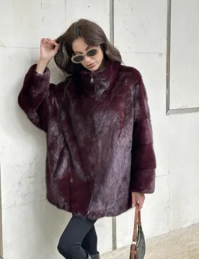 Женская норковая курточка - цвет бордо - фото 8