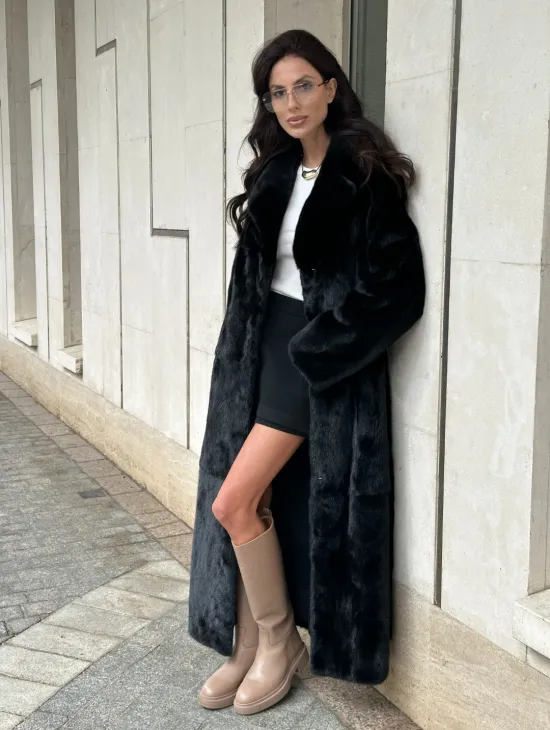 Черная норковая шуба NAFA MINK с поясом в пол - фото 8