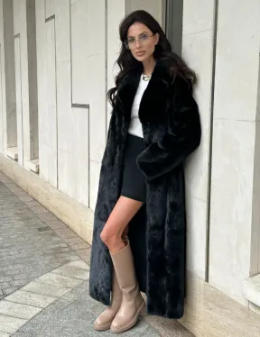 Черная норковая шуба NAFA MINK с поясом в пол - фото 8