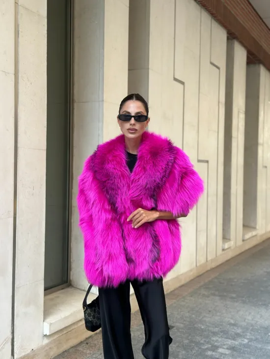 Накидка - палантин из меха чернобурки - фуксия - фото 9